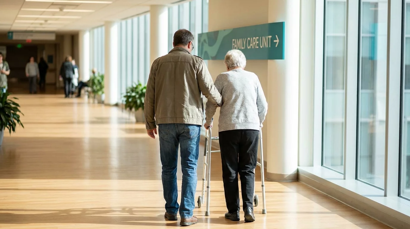 Aidant accompagnant une personne agee a l'hopital