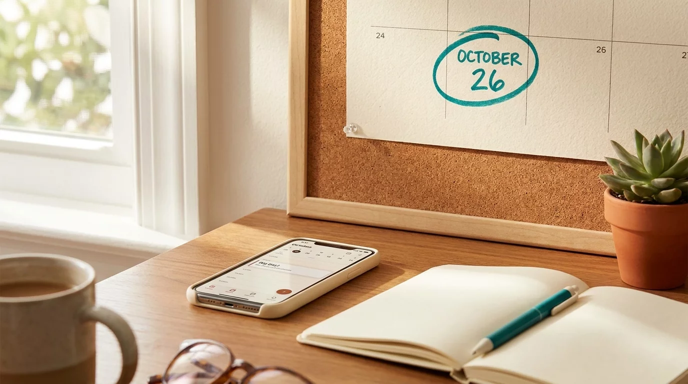 Calendrier avec date d'operation marquee et telephone