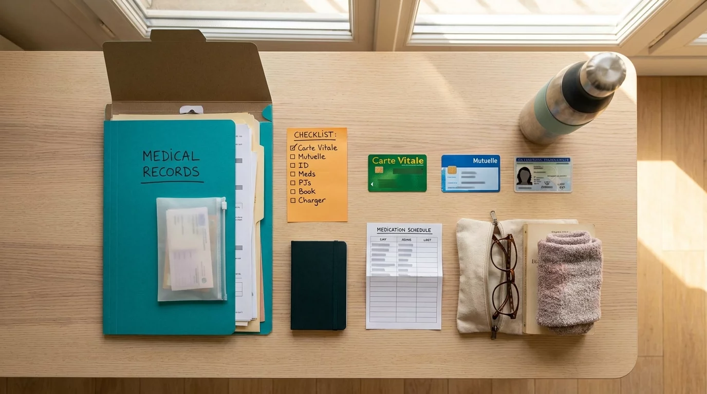 Documents administratifs et carte vitale prepares pour hospitalisation