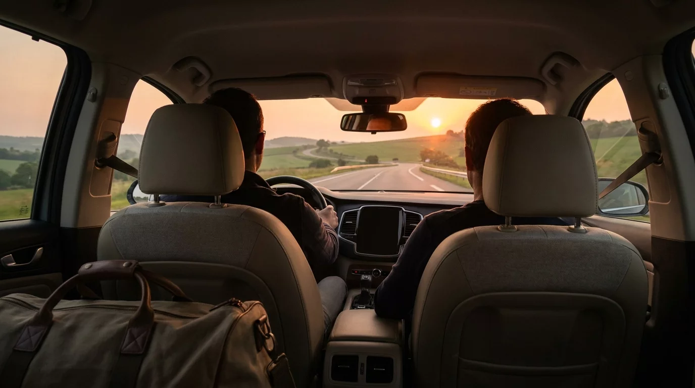 Famille en voiture sur autoroute direction hopital