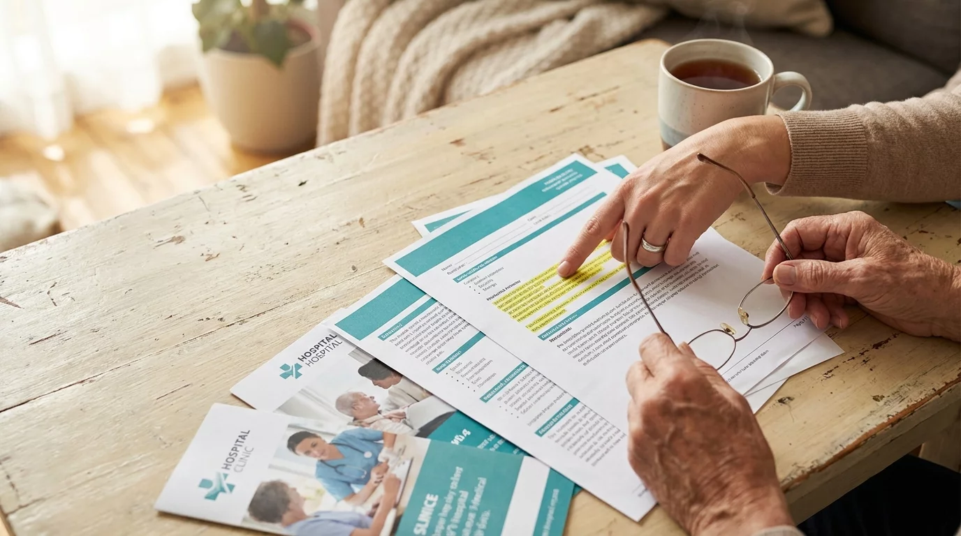 Patient consultant des documents medicaux avec un proche aidant